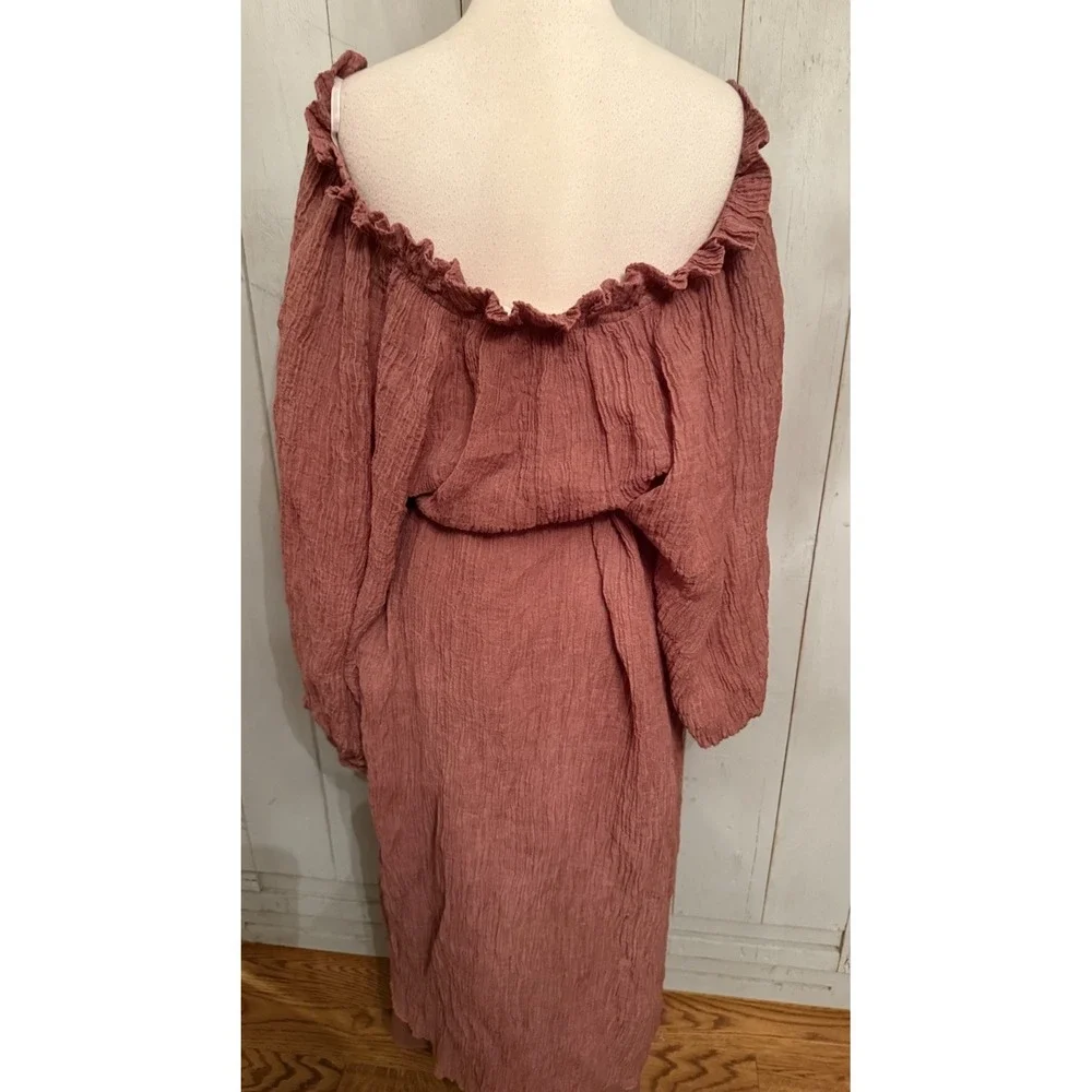 Tory‎ Burch Linen Gauze Oversized Bishop Sleeve Midi Dress Terra-Cotta S-XL